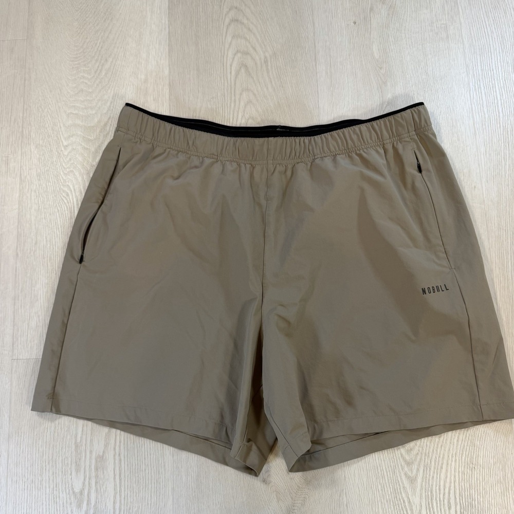 NOBULL Training Shorts Mens XL Sand Beige Zipper Pockets